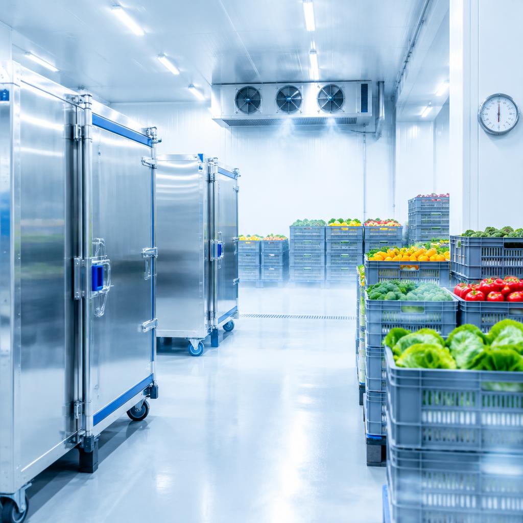Chilled produce held in a temperature-controlled cold store