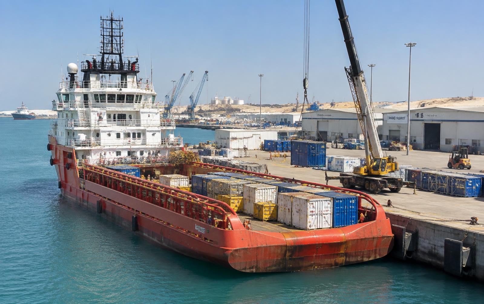 Offshore support vessel loading provisions at a UAE supply base